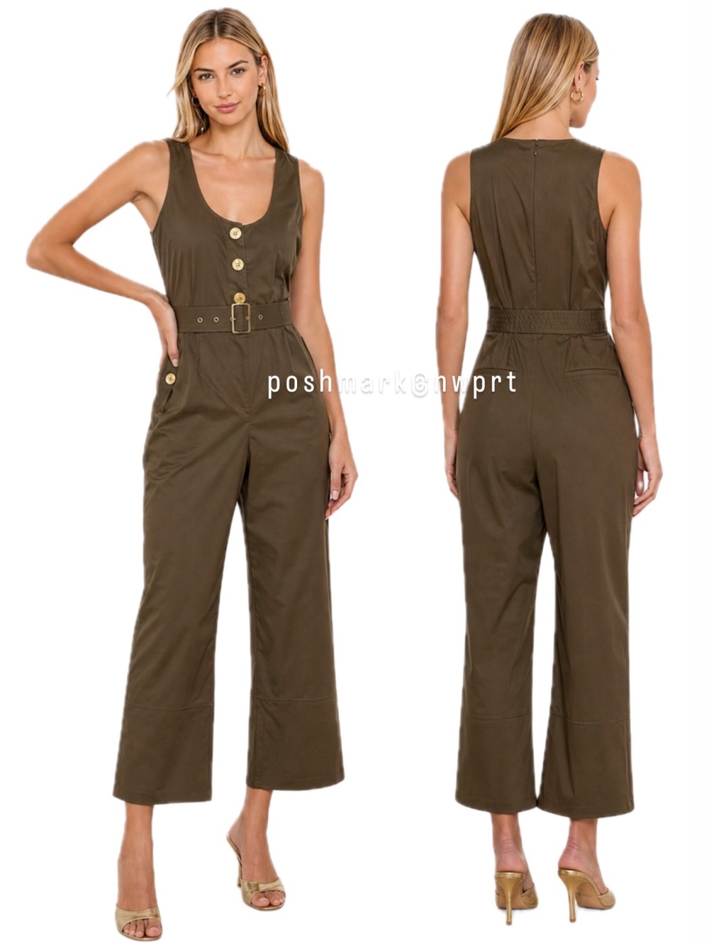 L'AGENCE 🦁 Branca Jumpsuit Pine Forest Army Green Lion Buttons XS 0 2